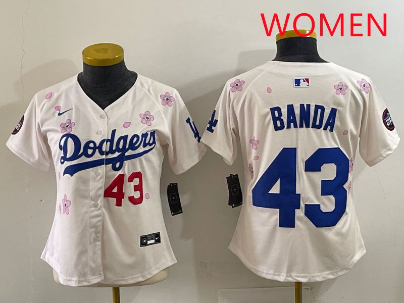Women Los Angeles Dodgers 43 Banda Cream Sakura Edition 2025 Nike MLB Jersey style 34